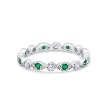 Eternity Stackable Wedding Marquise Simulated Green Emerald CZ 925 Sterling Silver